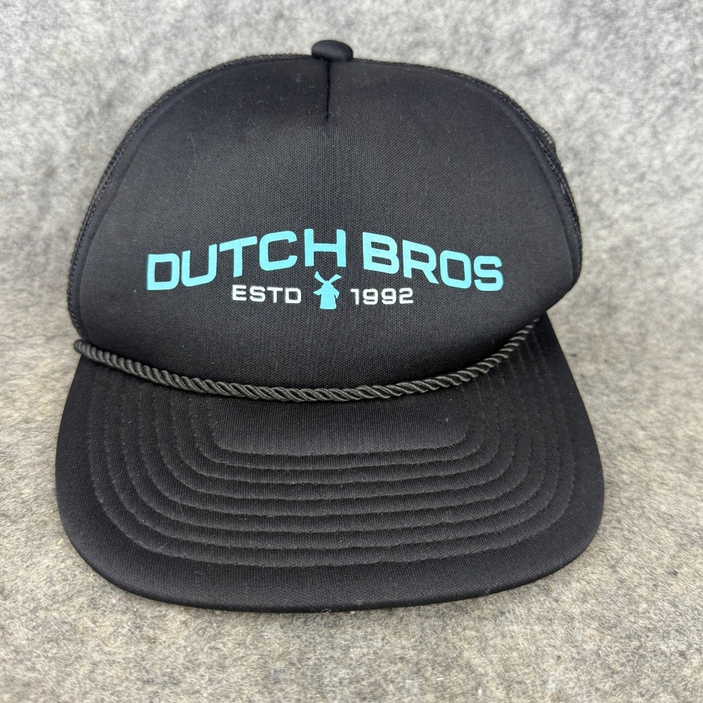 Dutch Bros Windmill Logo Black Rope Truckers Hat Baseball Cap Adjustable‎ Buckle